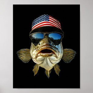 B Fishing Tee Usa Flag American Hat Sungles Fisher Poster