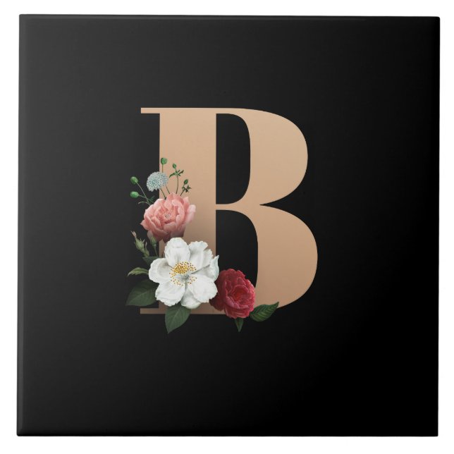 B Flowered Monogram Tile (Front)