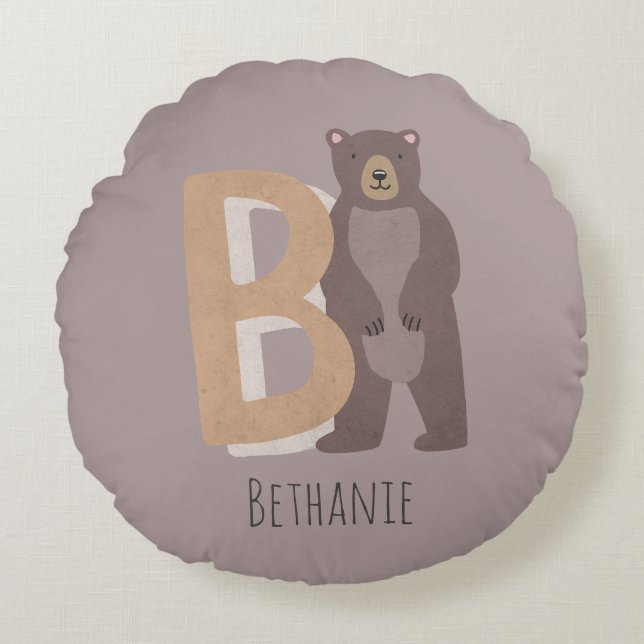B for Bear Round Cushion (Front)