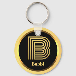 B Gold Monogrammed Letter Personalised Key Ring