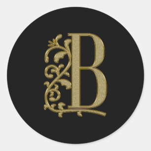 B, gold ornamental capital letter classic round sticker