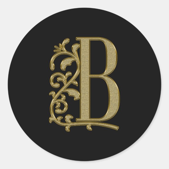 B, gold ornamental capital letter classic round sticker (Front)