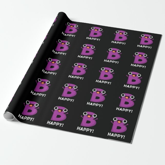B Happy Funny Alphabet Pun Dark BG Wrapping Paper (Unrolled)