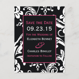 B&HP Contemporary Damask Save the Date Announcement Postcard