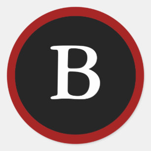 B : Initial B Letter B Red, White & Black Sticker