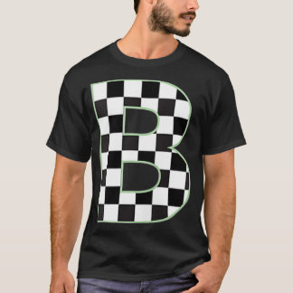 B Initial Monogram black & white chequerboard  T-Shirt