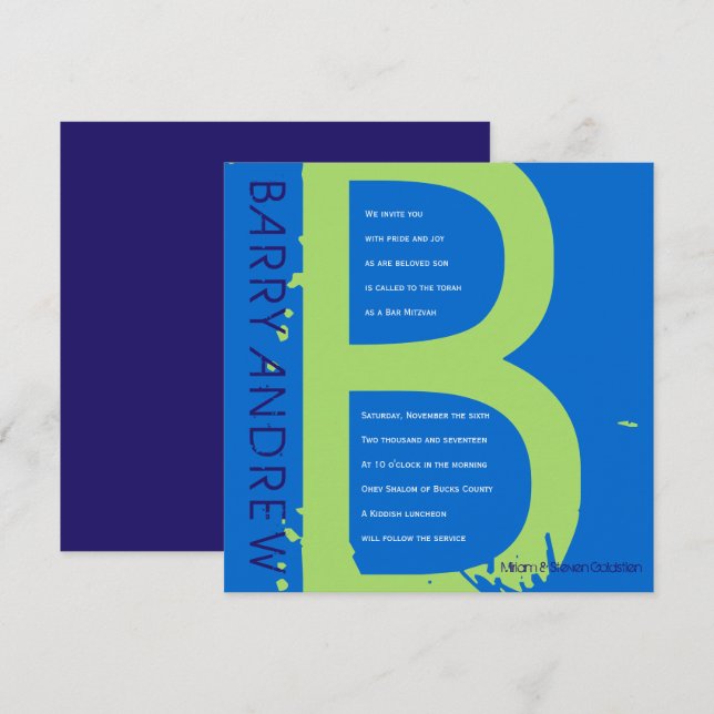 B INITIALS COLLECTION Bar Bat Mitzvah Invitation (Front/Back)