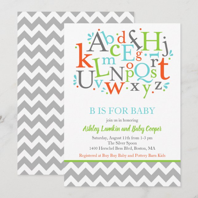 B is for Baby Alphabet Baby Shower Invitation (Front/Back)