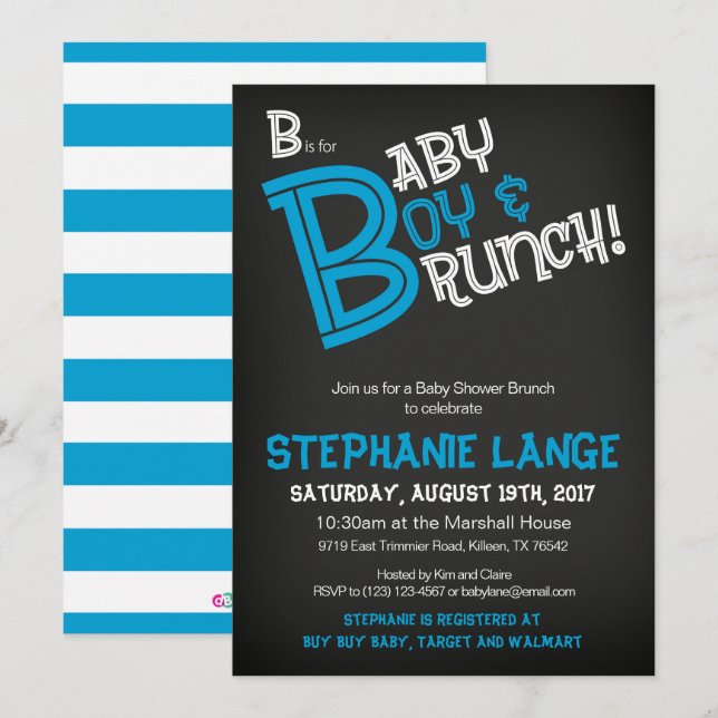 B is for Baby Boy Baby Shower Invitation Card (Front/Back)