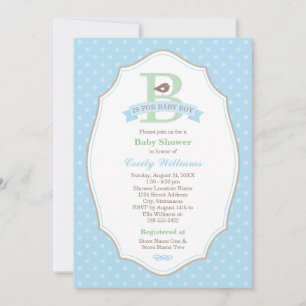 B is for Baby Boy Blue Baby Shower Invitation