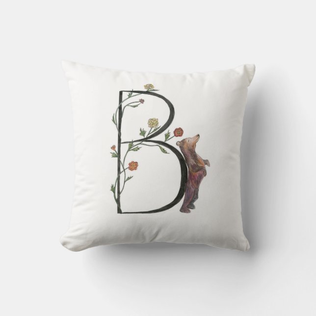 B is for Bear and Begonias Pillow! Cushion (Front)