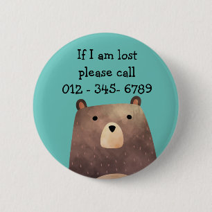 B is for Bear, Child Emergency Contact 6 Cm Round Badge