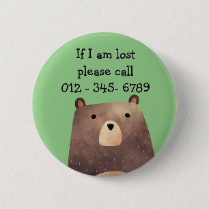 B is for Bear,  Child Emergency Contact 6 Cm Round Badge
