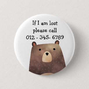 B is for Bear,  Child Emergency Contact 6 Cm Round Badge