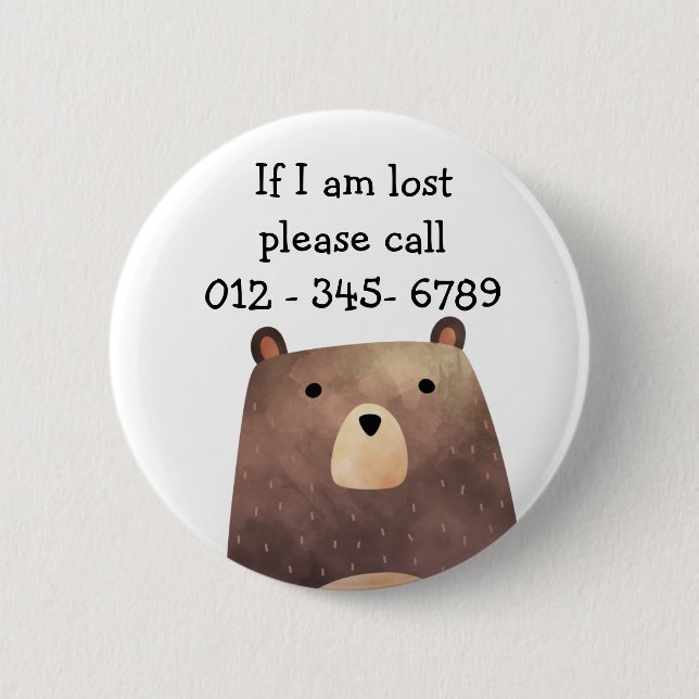 B is for Bear,  Child Emergency Contact 6 Cm Round Badge (Front)