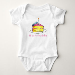 B is for Birthday Cake Slice Candle Pink Alphabet Baby Bodysuit