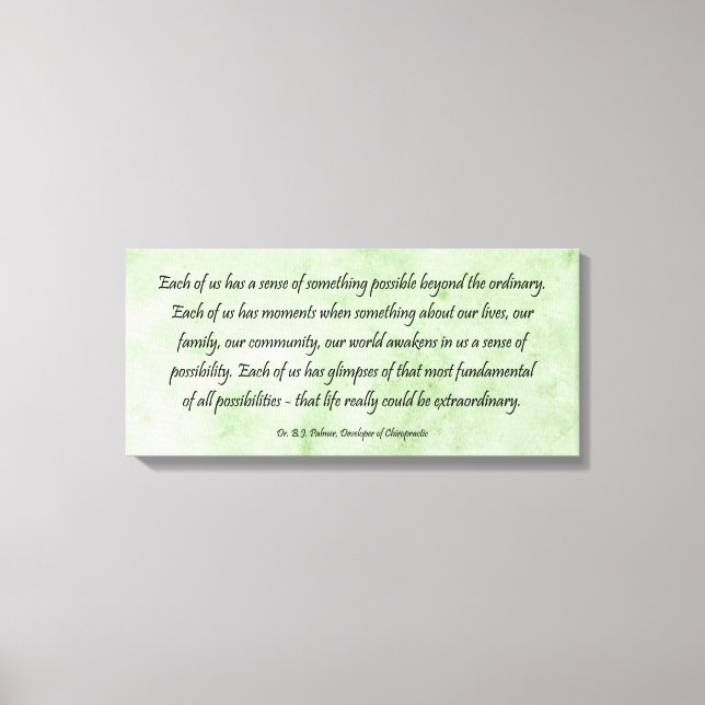 B J Palmer Extraordinary Life Chiropractic Canvas Print (Front)