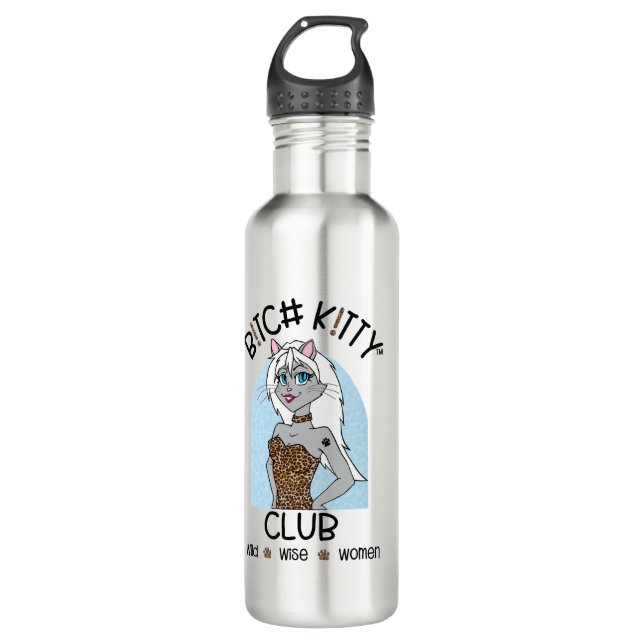 B K!TTY CLUB Girl Blue Leopard Water Bottle (Front)