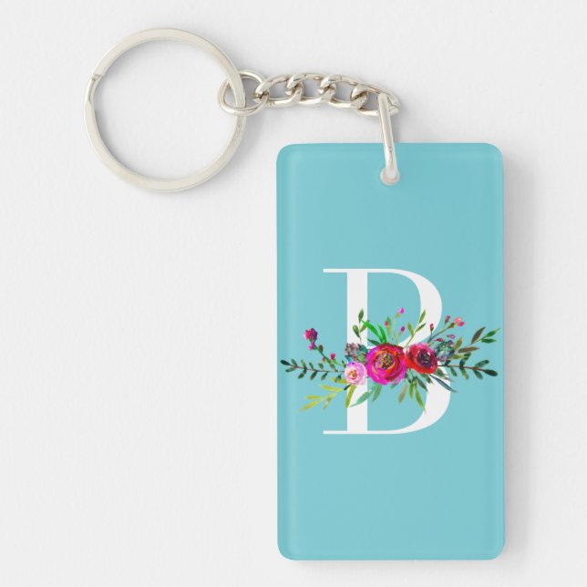 B Letter Initial Monogram Floral Custom Colour Key Ring (Front)