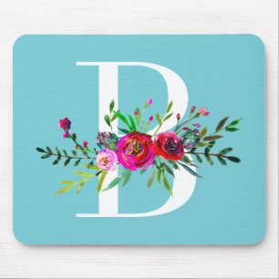 B Letter Initial Monogram Floral Custom Colour Mouse Mat
