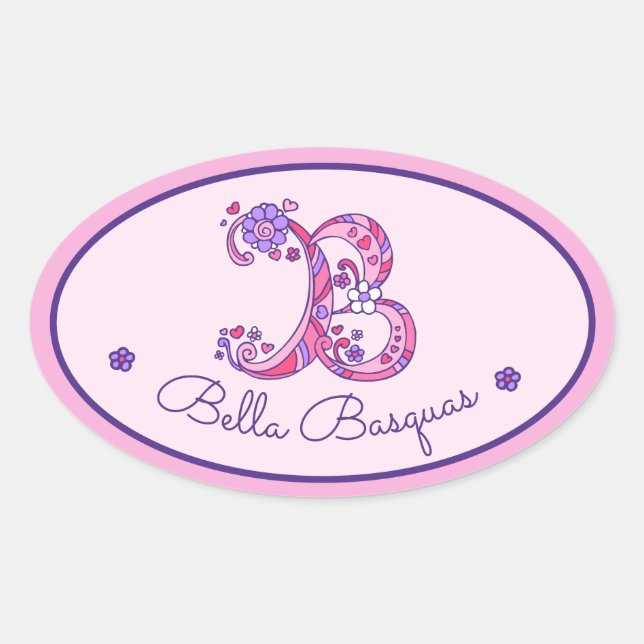 B letter monogram custom name id pink stickers (Front)