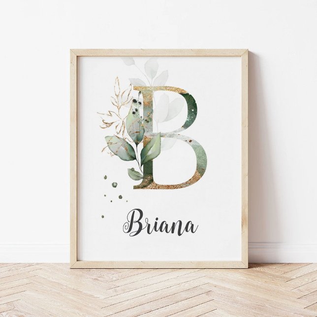 B Letter Monogram Greenery Nursery Name Wall Print (Creator Uploaded)