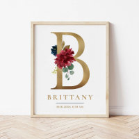 B Letter Monogram Name Marsala Floral Nursery