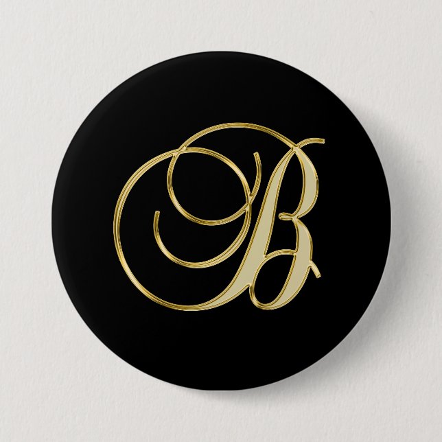 B Monogram B gold script 7.5 Cm Round Badge (Front)