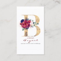 B Monogram Burgundy Gold and Navy Blue Floral
