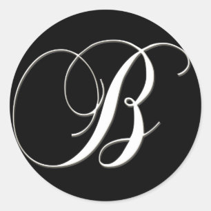 B monogram - elegant black and white classic round sticker