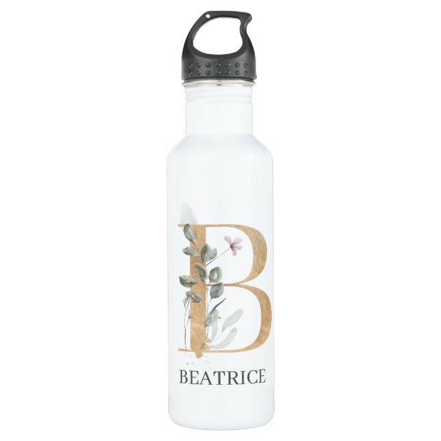 B Monogram Floral Personalised 710 Ml Water Bottle (Front)