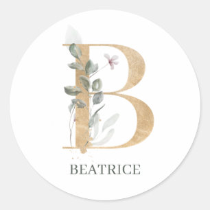 B Monogram Floral Personalised Classic Round Stick Sticker