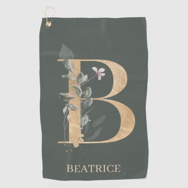 B Monogram Floral Personalised Golf Towel (Front)