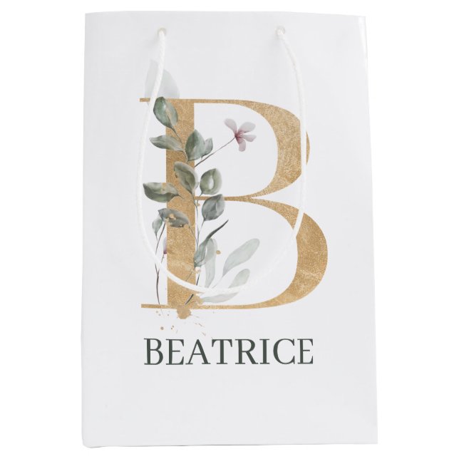 B Monogram Floral Personalised Medium Gift Bag (Front)
