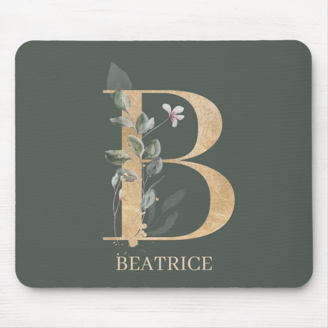 B Monogram Floral Personalised Mouse Pad (Front)