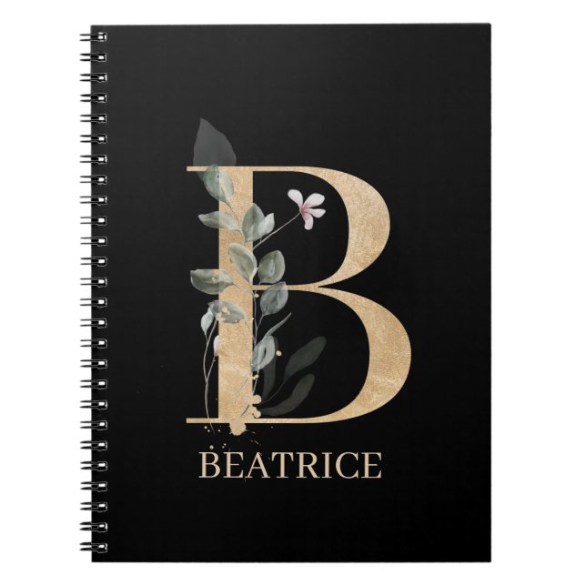 B Monogram Floral Personalised Notebook (Front)