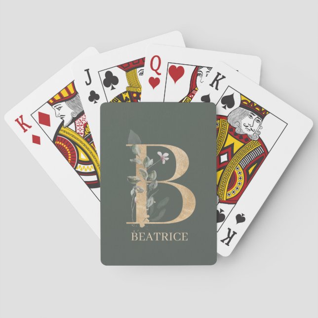 B Monogram Floral Personalised Playing Cards (Back)