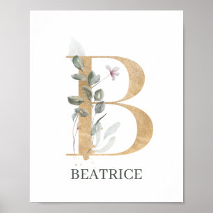 B Monogram Floral Personalised Poster