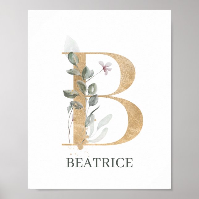 B Monogram Floral Personalised Poster (Front)