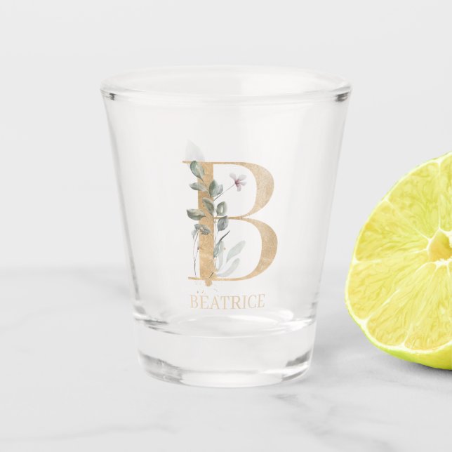 B Monogram Floral Personalised Shot Glass (Front)