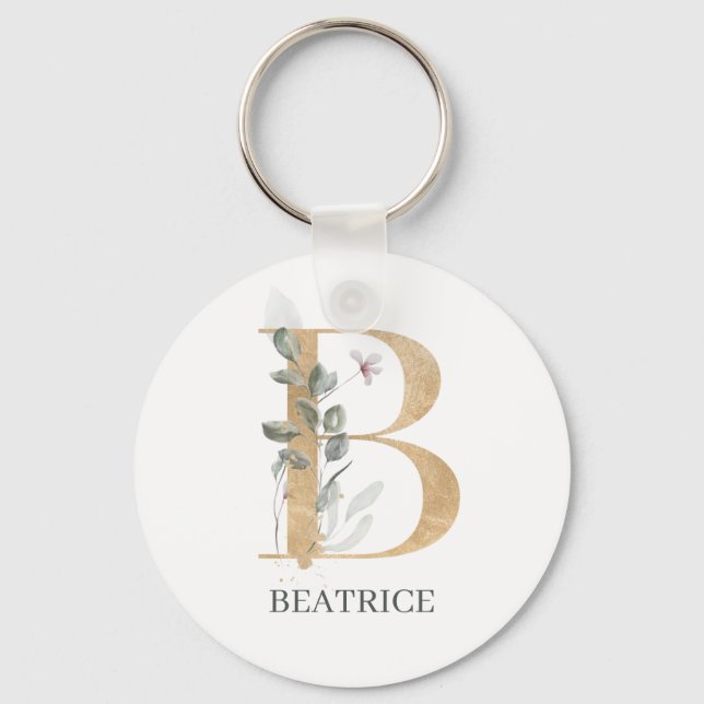 B Monogram Floral Personalized Key Ring (Front)