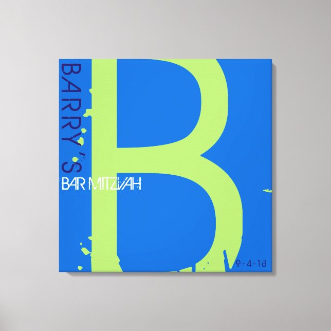 B Monogram Initial Bar Bat Mitzvah Sign-In Board Canvas Print (Front)