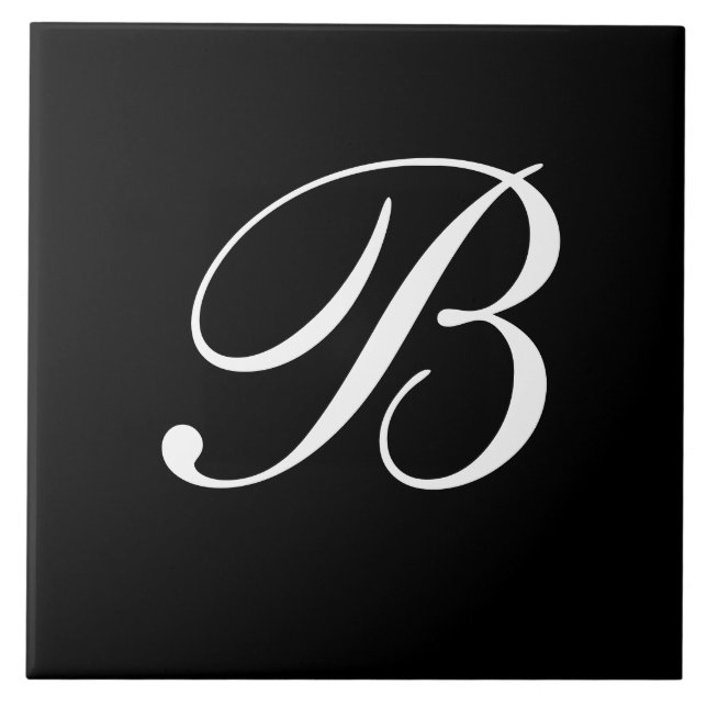B Monogram Initial White on Black Tile (Front)