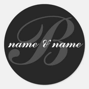 "b" monogram label