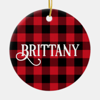 B Monogram Letter Buffalo Check Photo Ceramic Tree Decoration