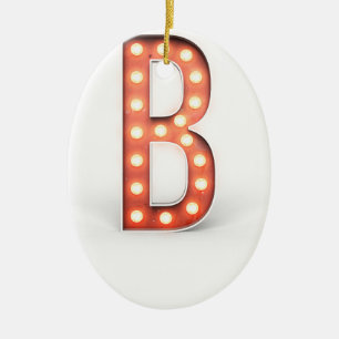 B Monogram Marquee Bulb Ceramic Tree Decoration