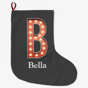 B Monogram Marquee Bulb Personalise  Large Christmas Stocking