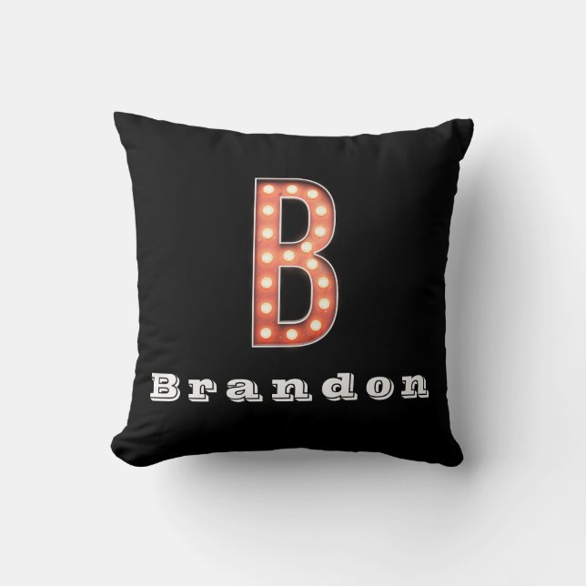 B Monogram Marquee Bulb Personalised Cushion (Front)