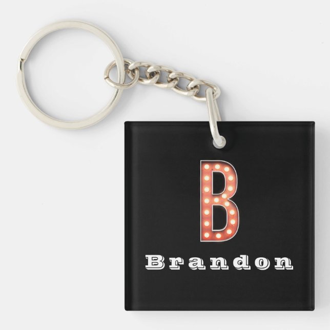 B Monogram Marquee Bulb Personalised Key Ring (Front)