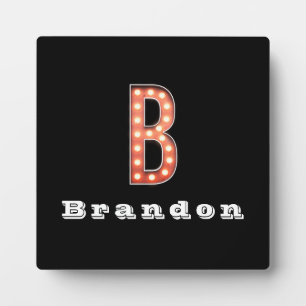 B Monogram Marquee Bulb Personalised Plaque